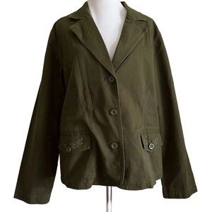 Chicos Large 2 Blazer Jacket Khaki Green Embellished Cotton Rhinestone